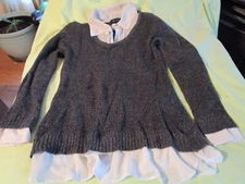 Ladies Gray Sweater White Blouse Piece by AB Studio Size L good shape