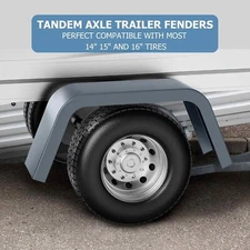 2Pcs Heavy Duty Steel Tandem Axle Trailer Fenders Fit 14"-16" Tires, Black