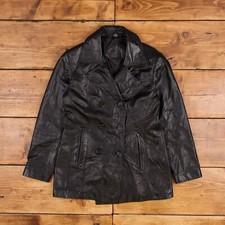 Vintage Jacqueline Ferrar Leather Jacket S Peacoat Mob Black Womens Button
