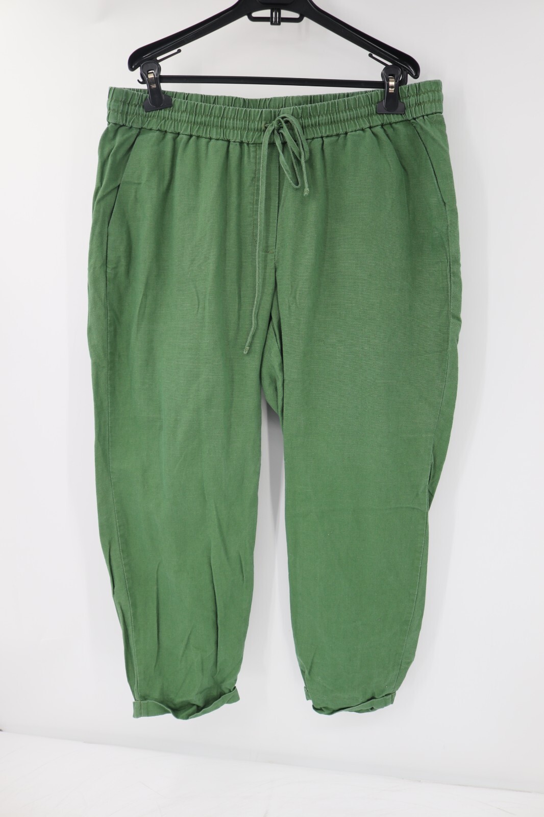 J crew pants Womens 16 pull on linen cotton drawstring green cuffed