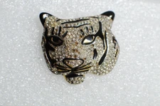 Black Enamel Panther Silver Rhinestones Leopard Glam Bling Sparkle Scarf Clip