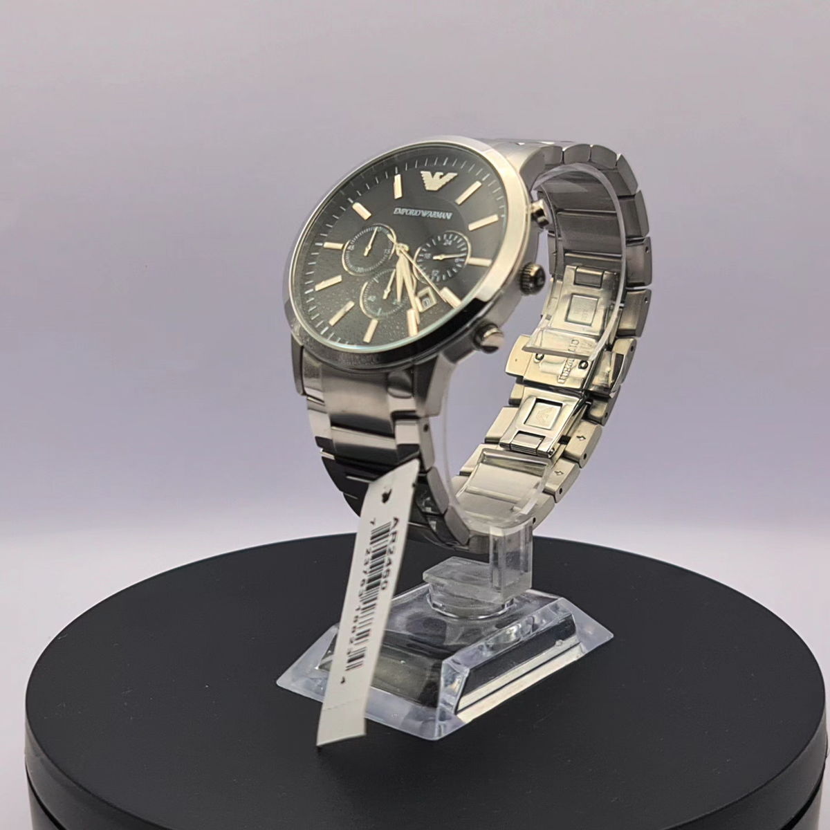 NEW EMPORIO ARMANI MENS WATCH RENATO AR2460 SILVER TONE WITH BLACK