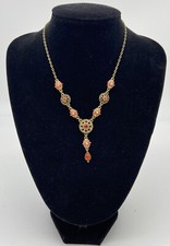 Victorian Style Orange Peach Goldtone Necklace Steampunk