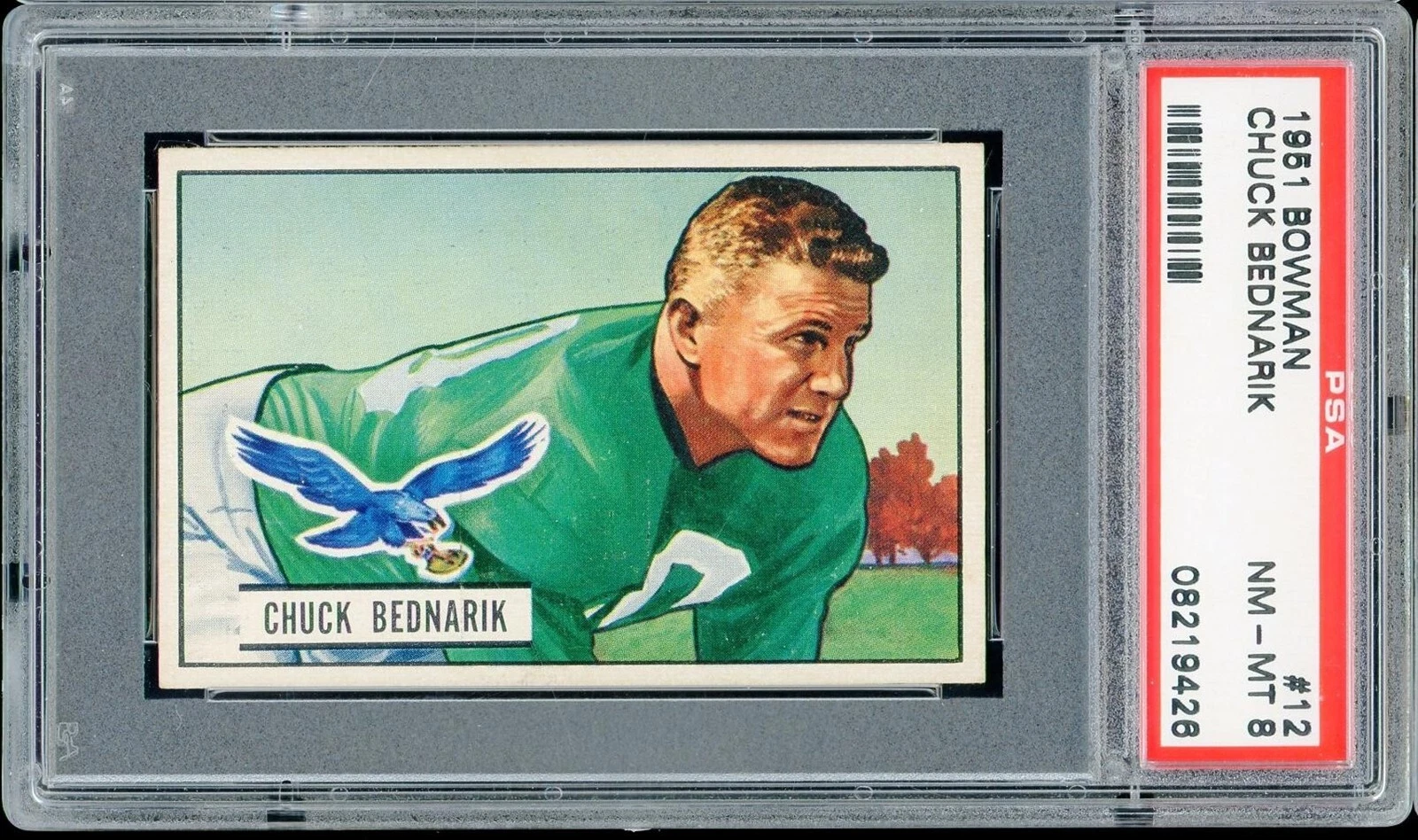 1951 Bowman Football #12 Chuck Bednarik PSA 8