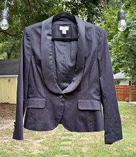 Ann Taylor LOFT Petites Women's Black Lined Button Blazer Jacket 10P