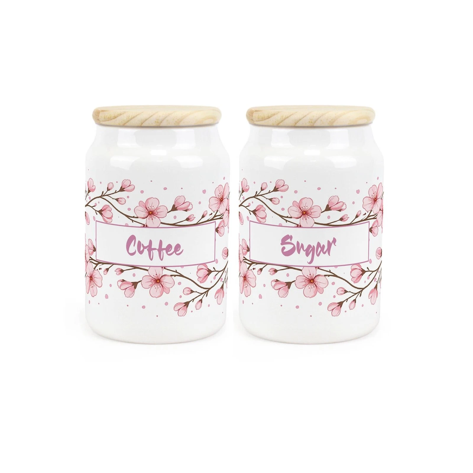 Cherry Blossom Coffee & Sugar Canister Set - Pink Floral Ceramic Kitchen Gift