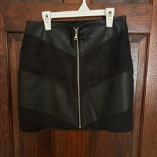 NWT Express Black Faux Leather And Faux Suede Zip Mini Skirt Size 4