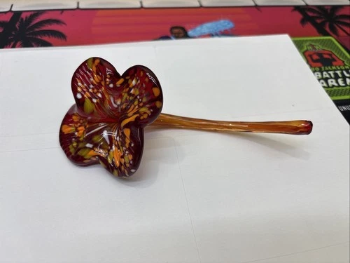 Blenko Glass Flower - Tangerine with Orange Yellow And White Frit