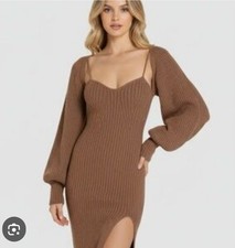 New Cider 4x 2 Piece Sweater Dress Set In Brown