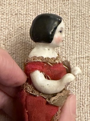 Antique 1850s Frozen Charlotte China Doll 3.5” Original Dress