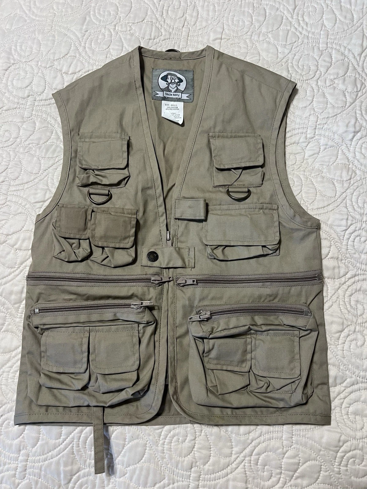 Uncle Milty Multi Pocket Fishing Hunting Travel Vest Tan Sz. S Hike Camp Photo