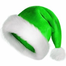 Green Santa Hat for Adults Xmas Holiday Hat Extra Thicken Fur Festive Party