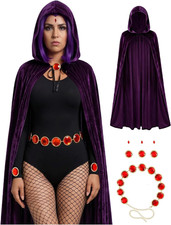 Purple Cape Cloak with Hood Waist Belt Womens Halloween Costumes Cosplay