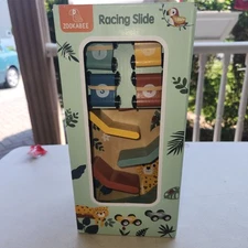 NEW Zookabee Wooden Race Car Playset, Racing Slide & 4 Cars