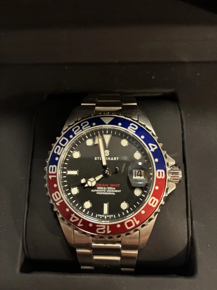Steinhart Ocean GMT Date Pepsi 42mm Dress Mens Vintage Wrist Watch Original RUNS - Image 2 of 4