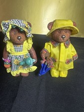 VTG Russ Jointed Set of 2 Brown Teddy Bears W Yellow Clothing