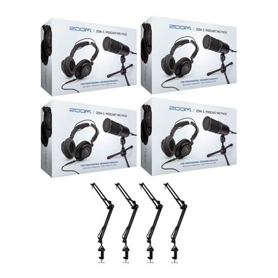Zoom ZDM-1 4-Person Podcast Microphone Pack Boom Arm Bundle PRO