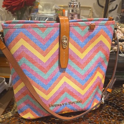 Dooney & Bourke Multicolor Chevron Gold Hardware Zip Logo Crossbody Bag