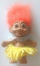 Vintage Russ Berrie 4 " Hawaiian Hula Girl Troll Doll Orange Hair Yellow Skirt