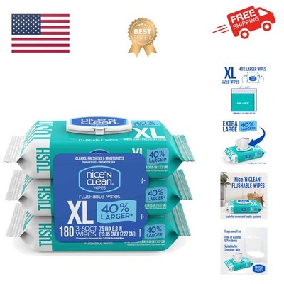 Extra Large Flushable Wipes | 40% Larger Wipes | 6.8'' x 7.5'' Unscented XL Adu...