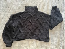 FREE PEOPLE Women  s Crop Cable Knit Mock Neck Sweater Size XS