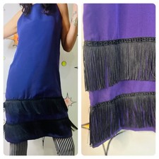 Purple Black Flapper Fringe Dress 1920s Gatsby Holiday Party Costume - M