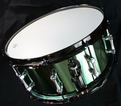 Designer Stahl Snare Drum elektrobeschichtet in mirror green 14'' mal 6,5''