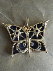 Authentic 925 Sterling Silver Gold Plated Moon Shooting Star Gold Black Butterfly Pendant