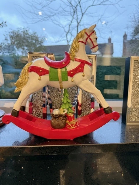 WINTER WONDERLAND Traditional Style Resin Christmas Festive Rocking Horse Gifts Figurine Ornament