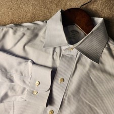 Brooks Brothers Dress Shirt Mens 16.5 2/3 Blue Stripe Excellent Regent Non-Iron