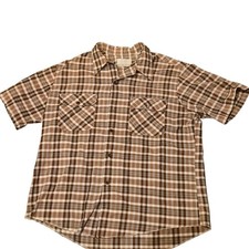 Vintage 70s Sears Work Shirt XL Brown Perma Prest USA Short Sleeve Workwear