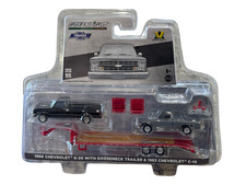 Greenlight Black 1986 Chevy K-30 with Gooseneck Trailer & 1983 C-10 truck 1/64