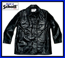 Magnificent Men's SCHOTT Heavy Black Leather 740N Navy Pea Coat Superb Condition