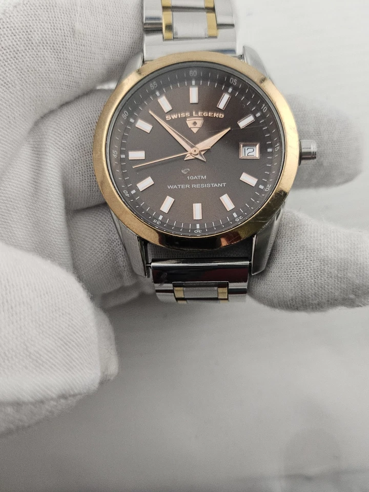 Reloj de cuarzo Swiss Legend para hombre oro rosa ventana de fecha pesada batería nueva funciona  Foto 2 de 4