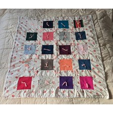 Handmade Child Tie Quilt 43"x39" Patchwork Square Blanket Pink Gingham Back