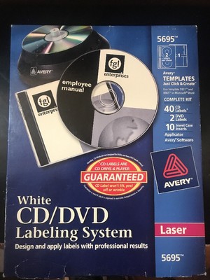 Avery CD/DVD labeling applicator System for laser printers, White matte, 40 CD labels/2 DVD labels/10 inserts (072782056957)