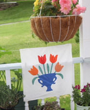 Large Vtg Antique 1930's Hand Sewn Tulip Urn Applique Quilt Block 18" Beautiful