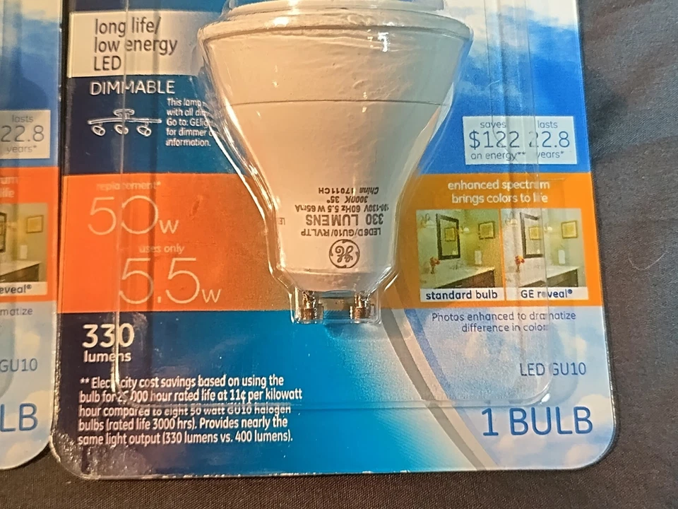NIB GE Two Pack of GU10 5.5w LED Bulbs 50w Incandescent Equivalent - Image 2 of 3