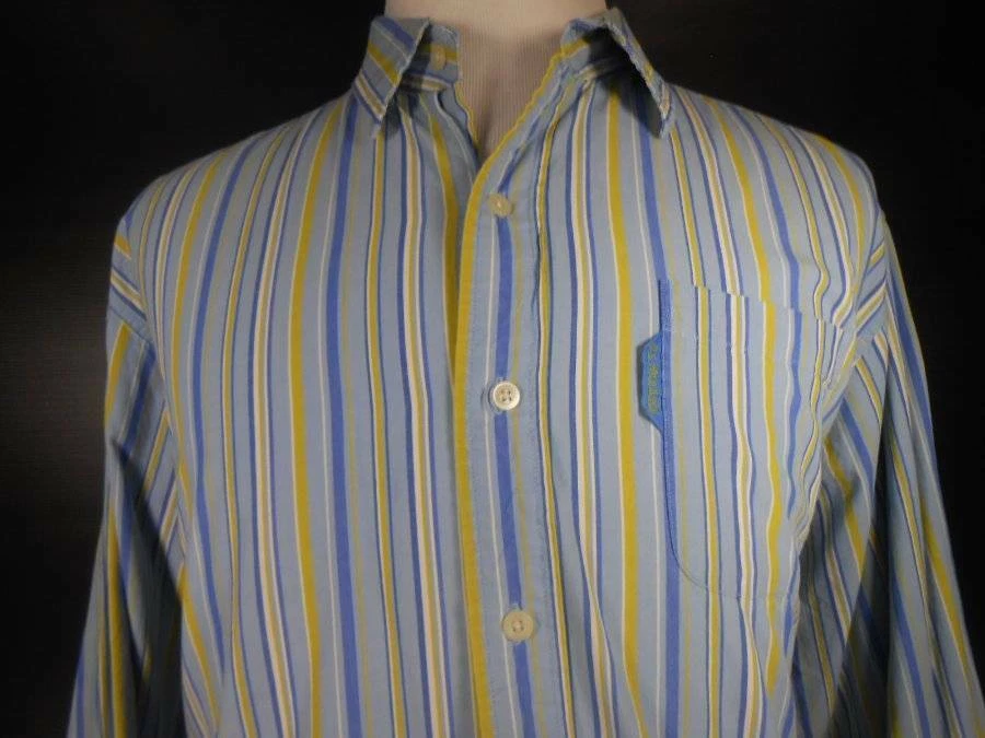Hermoso polo para hombre XL EE. UU. Assn. Camiseta manga larga azul a rayas usada en excelente estado Foto 2 de 4