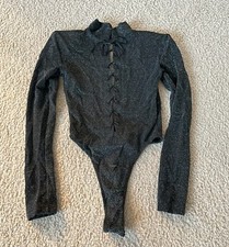 NWOT Y2K Fredericks of Hollywood Black Glitter Stretchy Bodysuit Medium