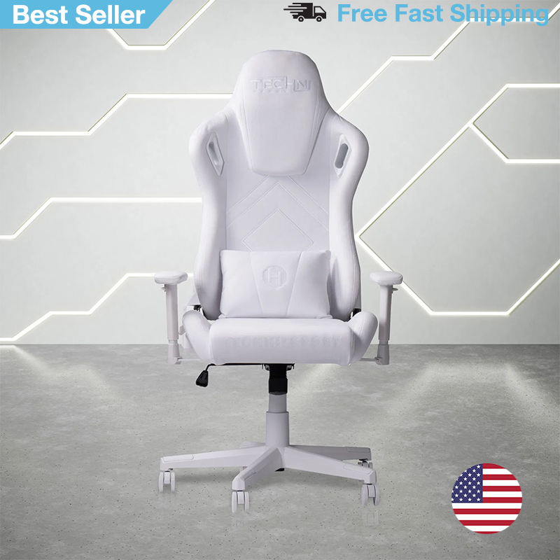 White Gaming Chair Memory Foam Gaming Chair Recliner Headrest Lumbar Support-image