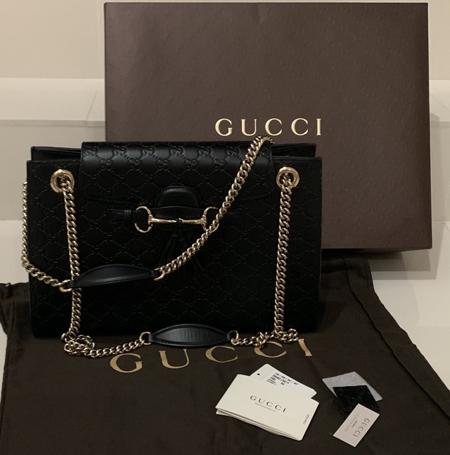 gucci black bag silver chain