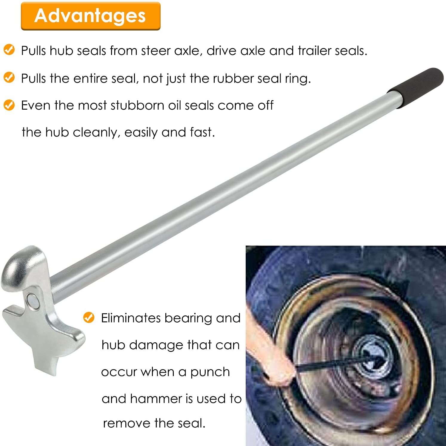 5085 Truck Steering Axle Hub Oil Seal Removal Tool Long Gasket Puller Remover