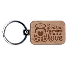 Season Everything with Love Salt Pepper Shaker Cook Bake Engraved Wood Keychain