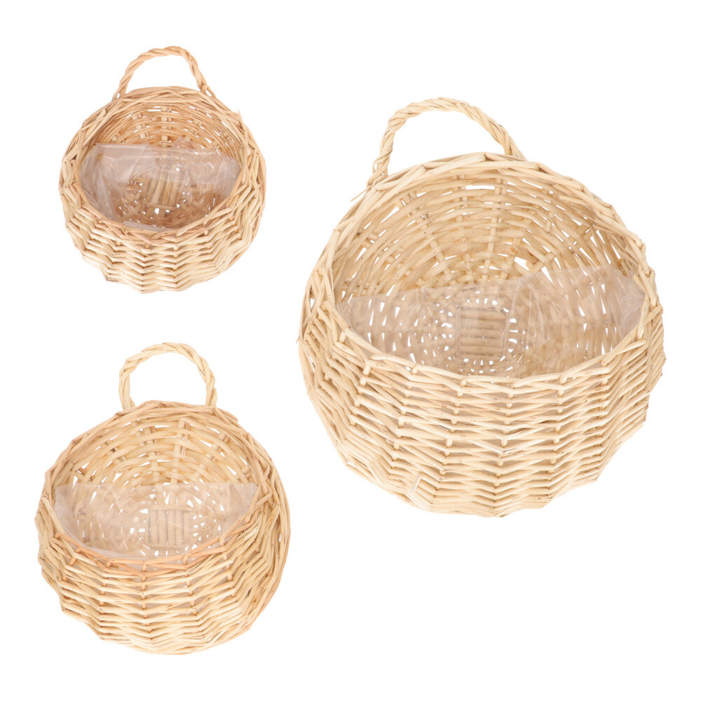 3 Pcs Rattan Wall Hanging Flower Pot Planter Decor Woven Baskets Vases