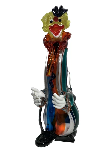 Vintage 10" Murano Hand Blown Glass Clown Figurine / Missing Finger & Foot