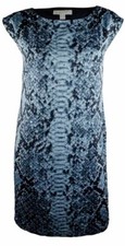 Michael Kors Women's Animal Studded Print Shift Dress, Porcelain Blue Small New