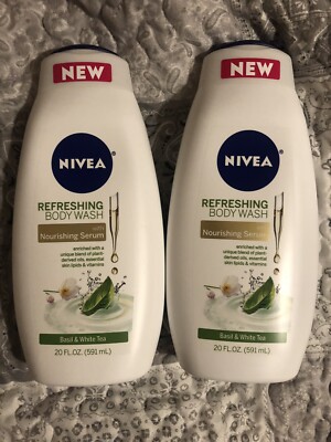 2 NIVEA Refreshing Basil and White Tea Body Wash 20 fl. oz. Bottle