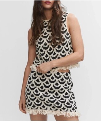 Mango Geometric Crochet Piece Co-Ord Top Skirt Set Size XS NWT