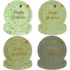 Disposable Sage Green Paper Plates 7 Inch 48 PCS Gradient Green Party Plates 4